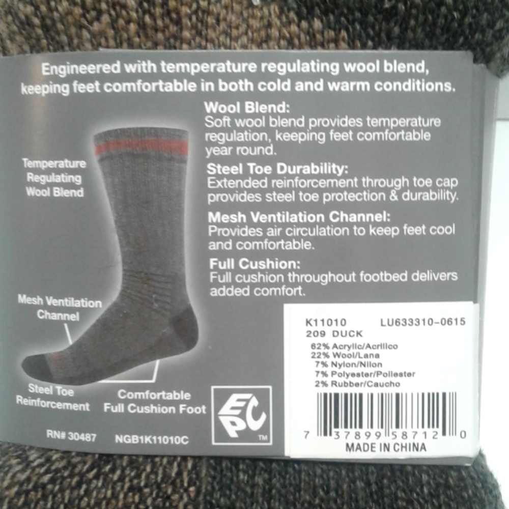 Dickies Steel Toe all season crew socks 6-12 - Picture 5 of 6